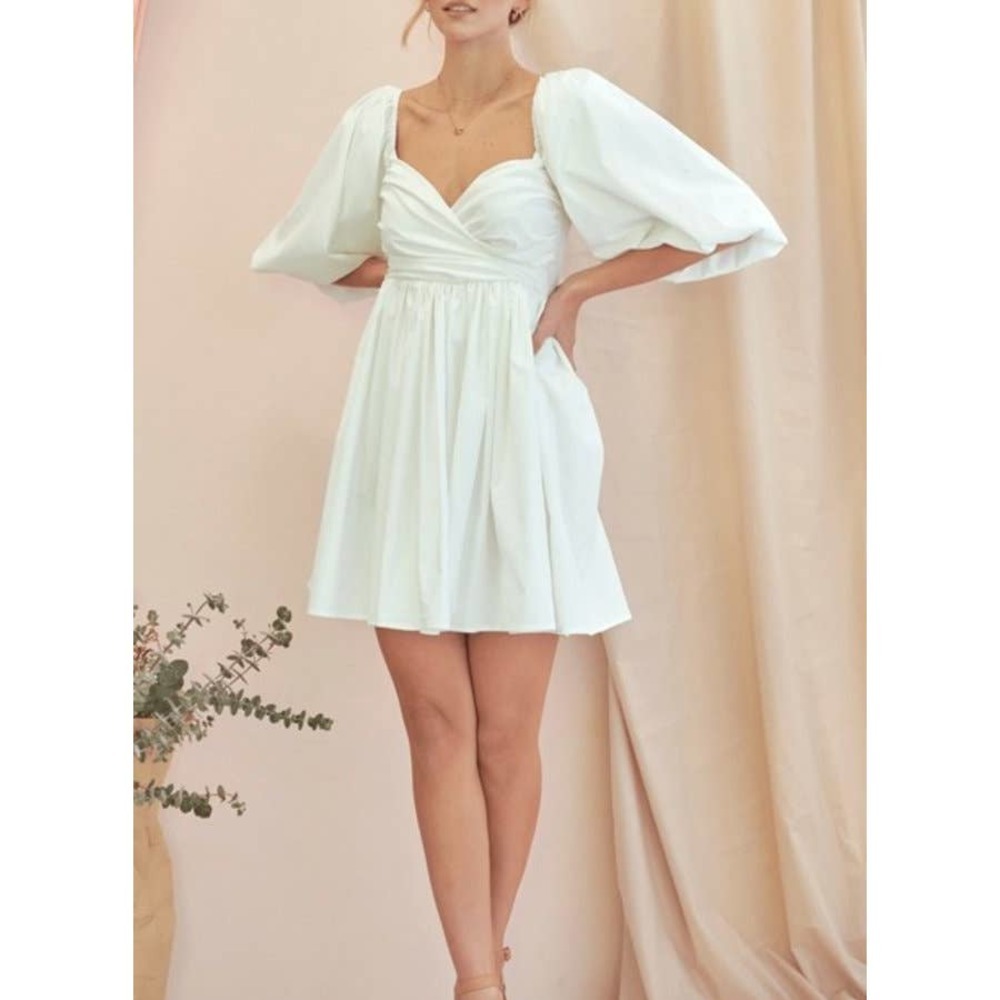 White Mini Dress with Bubble Sleeve, size M